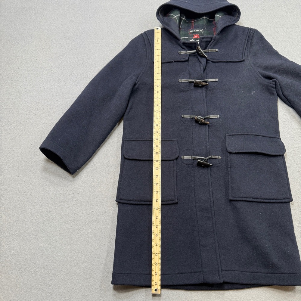 Gloverall Duffle Coat Mens S Navy Blue Wool Plaid Lined Toggle Hooded England - Picture 4 of 7